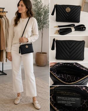 MacBeth Collection by Margaret Josephs Black Quilted Crossbody Wristlet Clutch B